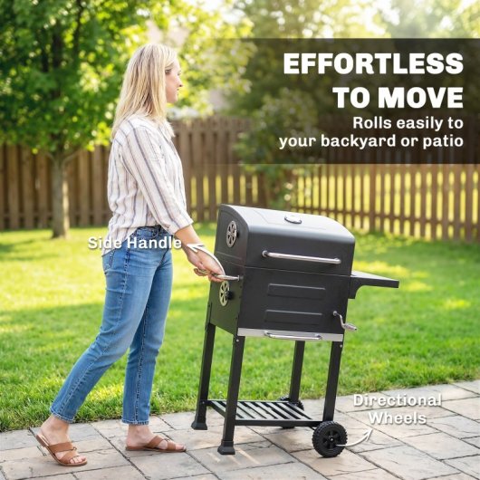 Outsunny Barbacoa De Carbón Con Termómetro Parrilla De Acero Estante Y Ruedas