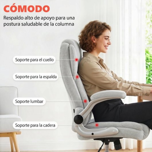 Homcom Silla De Escritorio Ergonómica Con Respaldo Alto Crema