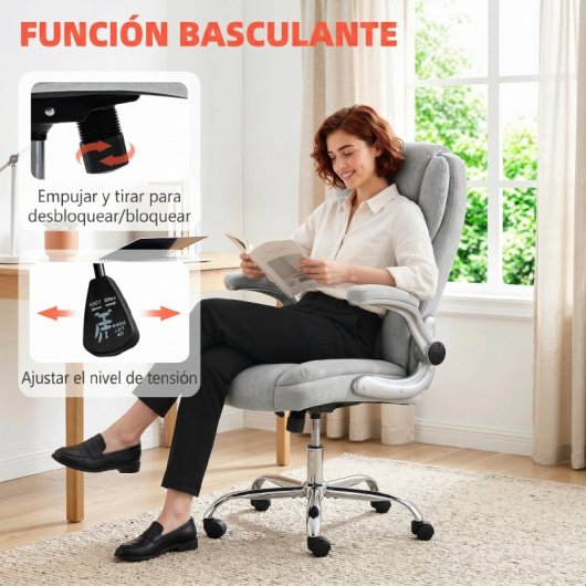 Homcom Silla De Escritorio Ergonómica Con Respaldo Alto Crema