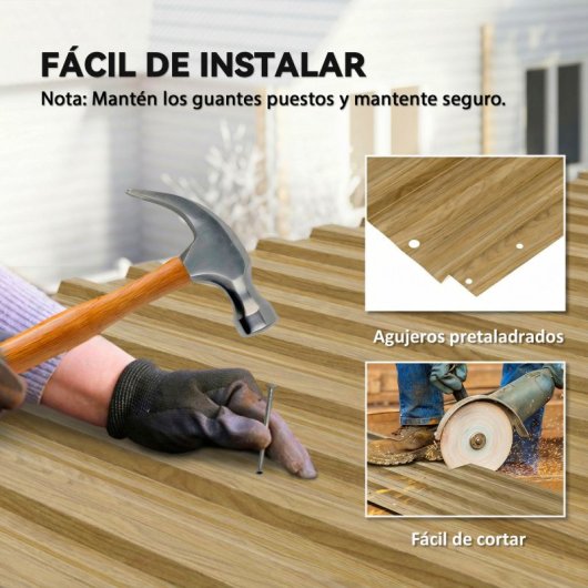 Outsunny Juego De 12 Paneles Para Tejado De Acero Galvanizado 129x45cm Natural