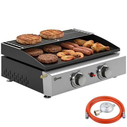 Outsunny Barbacoa De Gas Con 2 Quemadores 5 Kw Plancha Rejilla Calentadora