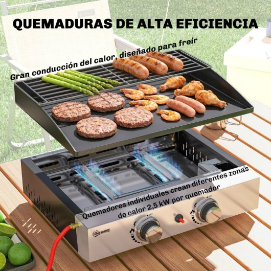 Outsunny Barbacoa De Gas Con 2 Quemadores 5 Kw Plancha Rejilla Calentadora
