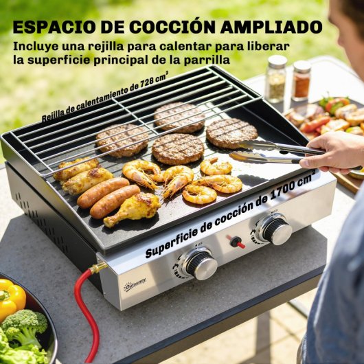 Outsunny Barbacoa De Gas Con 2 Quemadores 5 Kw Plancha Rejilla Calentadora