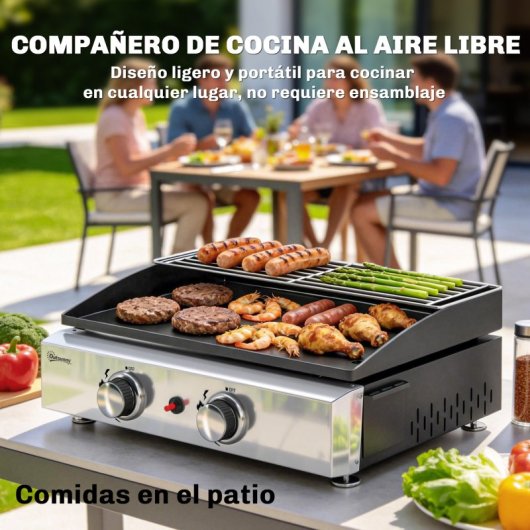 Outsunny Barbacoa De Gas Con 2 Quemadores 5 Kw Plancha Rejilla Calentadora