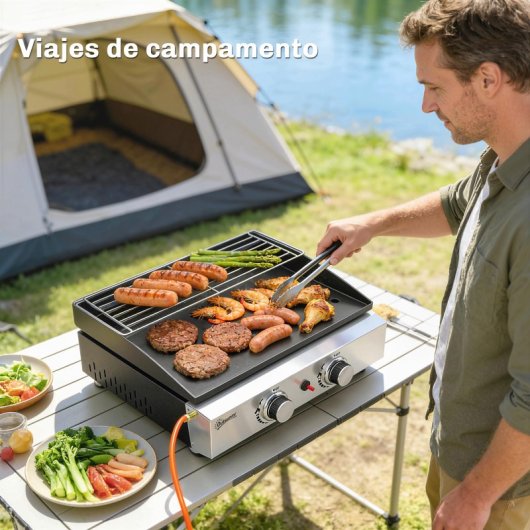Outsunny Barbacoa De Gas Con 2 Quemadores 5 Kw Plancha Rejilla Calentadora