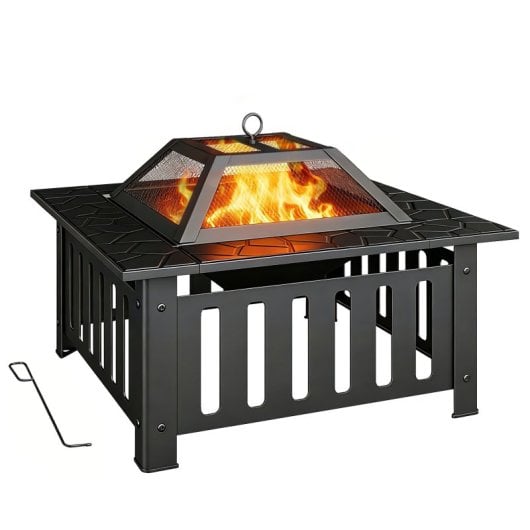 Outsunny Brasero Exterior De Acero Cuadrado Con Atizador 67x67x47 Cm Negro