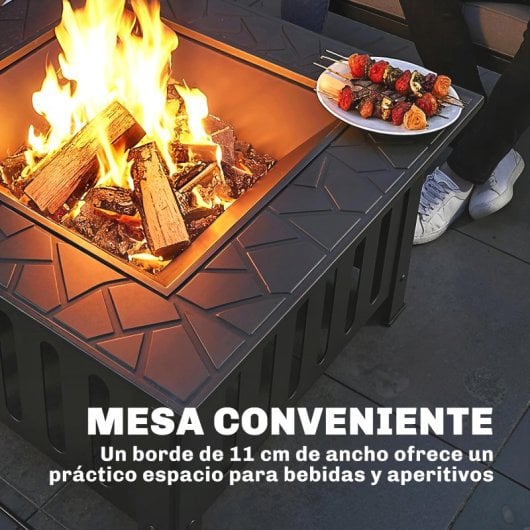Outsunny Brasero Exterior De Acero Cuadrado Con Atizador 67x67x47 Cm Negro