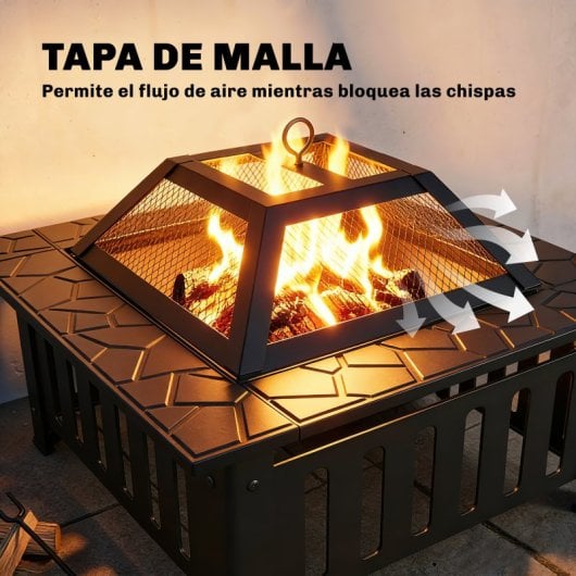 Outsunny Brasero Exterior De Acero Cuadrado Con Atizador 67x67x47 Cm Negro