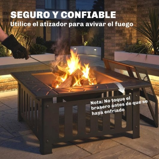 Outsunny Brasero Exterior De Acero Cuadrado Con Atizador 67x67x47 Cm Negro