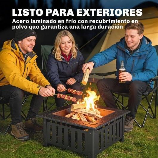 Outsunny Brasero Exterior De Acero Cuadrado Con Atizador 67x67x47 Cm Negro