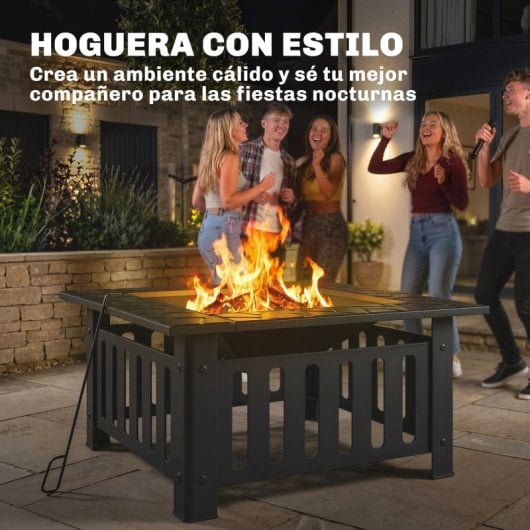 Outsunny Brasero Exterior De Acero Cuadrado Con Atizador 67x67x47 Cm Negro