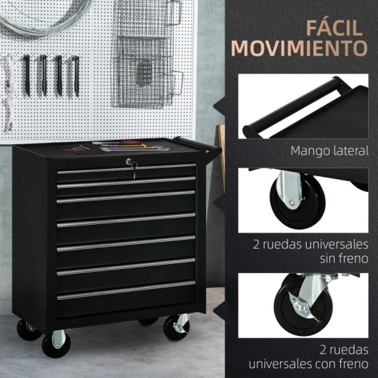 Durhand Carro De Herramientas Con 7 Cajones Cerraduran Ruedas Negro