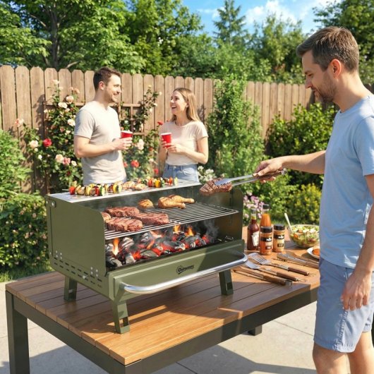 Outsunny Barbacoa De Carbón Plegable Con Rejilla Ajustable 52x37x31,8 Cm Verde