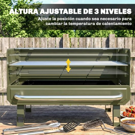 Outsunny Barbacoa De Carbón Plegable Con Rejilla Ajustable 52x37x31,8 Cm Verde