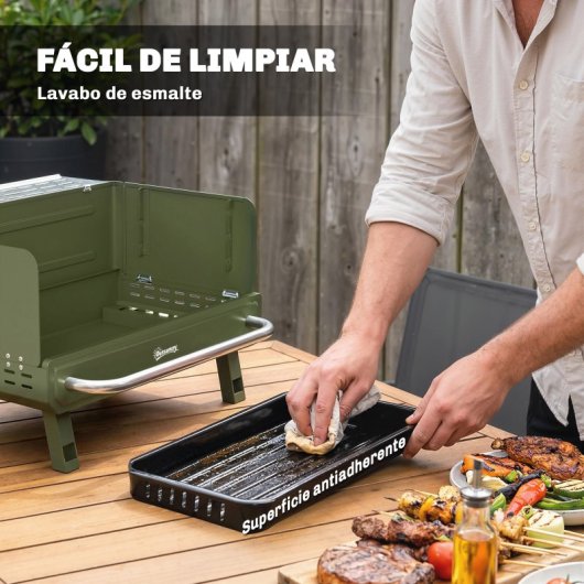 Outsunny Barbacoa De Carbón Plegable Con Rejilla Ajustable 52x37x31,8 Cm Verde