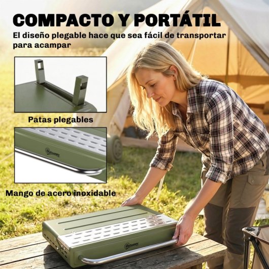 Outsunny Barbacoa De Carbón Plegable Con Rejilla Ajustable 52x37x31,8 Cm Verde