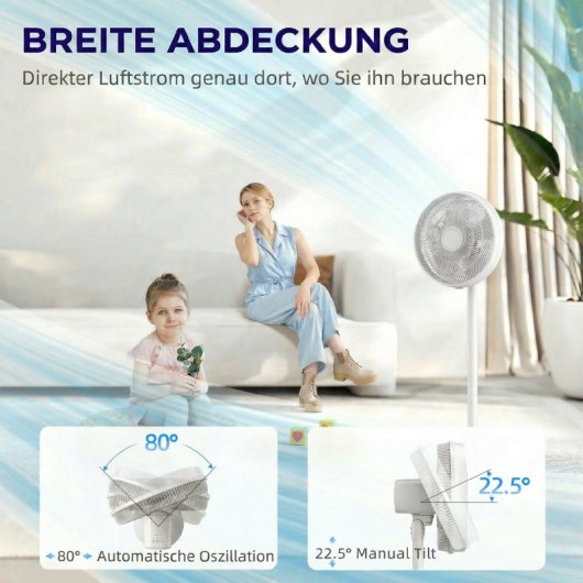 Homcom Ventilador De Pie Con Mando Altura Ajustable 4 Velocidades Oscilación