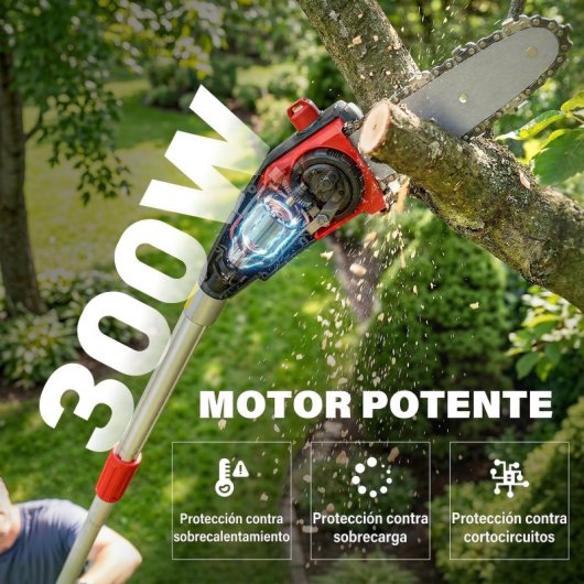 Outsunny Motosierra Extensible 1,94-2,56 M Doble Bloqueo Lubricación Automática