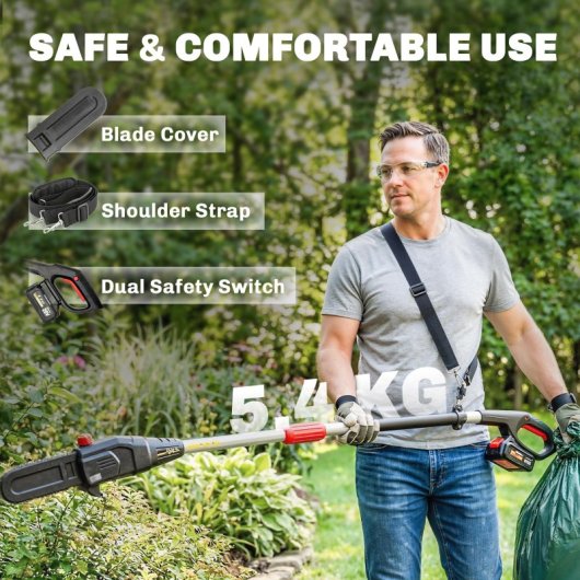 Outsunny Motosierra Extensible 1,94-2,56 M Doble Bloqueo Lubricación Automática