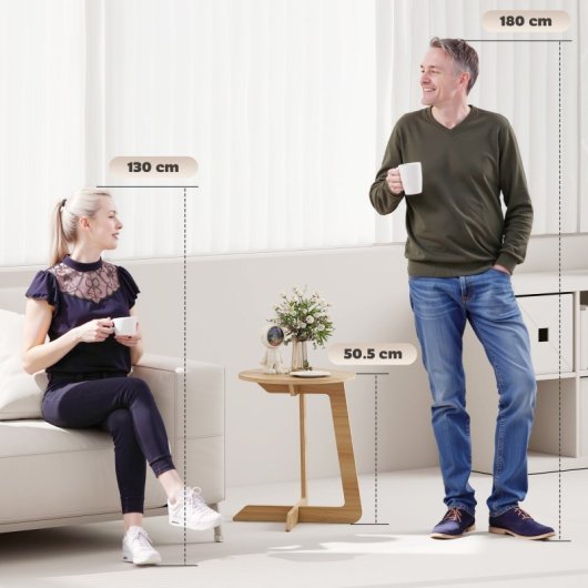 Homcom Mesa Auxiliar En Forma De C Montaje Rápido Para Espacios Pequeños Natural