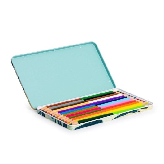 Caja Metálica con 12 Lápices de Doble Punta Javier La Ola