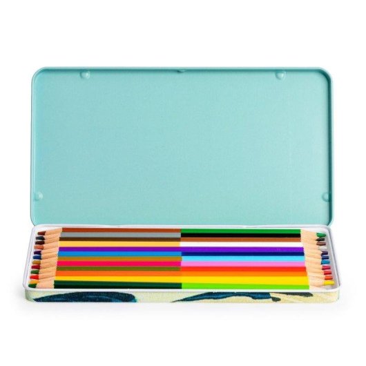 Caja Metálica con 12 Lápices de Doble Punta Javier La Ola