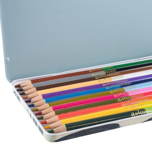 Caja Metálica con 12 Lápices de Doble Punta Javier La Ola