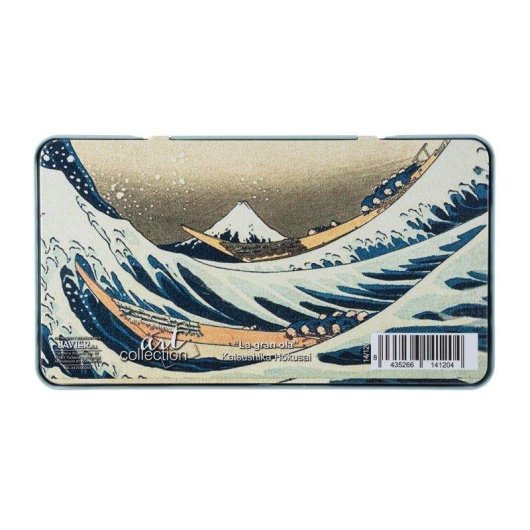 Caja Metálica con 12 Lápices de Doble Punta Javier La Ola