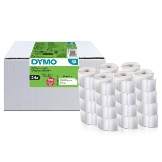 Etiquetas DYMO LabelWriter 19 x 51 mm 24 rollos 500 etiquetas autoadhesivas permanentes