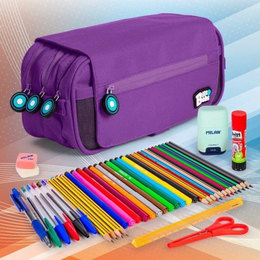 Estuche Escolar Triple ColePack BitsBobs Material Incluido Violeta
