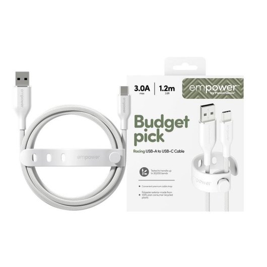 Cable USB PanzerGlass empower Racing 60W USB-A a USB-C 1.2M Blanco