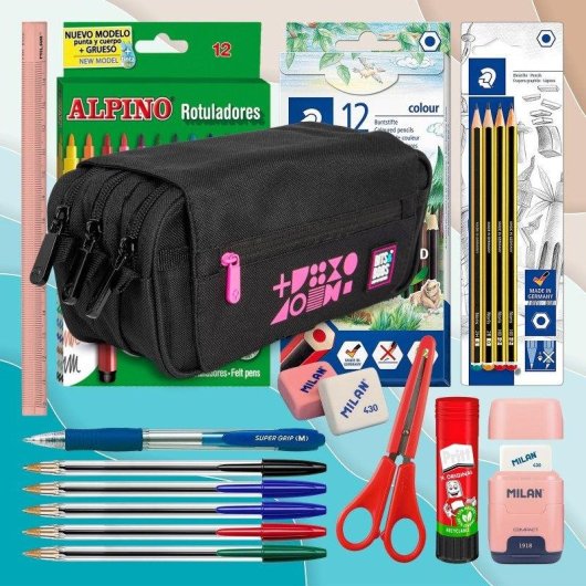 Estuche Portatodo Triple Grafoplás Bits and Bobs Fluor Fucsia