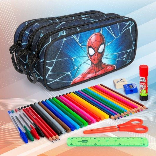 Estuche Escolar Triple Portatodo Karactermania Spiderman Maximum Negro
