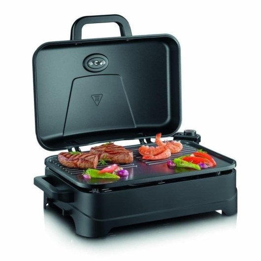 Barbacoa eléctrica Severin 8597 con tapa 2300W superficie 45x30cm revestimiento cerámico