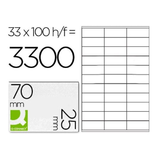 Etiquetas Adhesivas Q-Connect KF10640 A4 33 Etiquetas 70x25 mm Copia Laser Inkjet