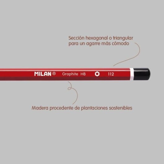 Lápices de Grafito HB Milan con Goma Forma Hexagonal Caja 12 Unidades