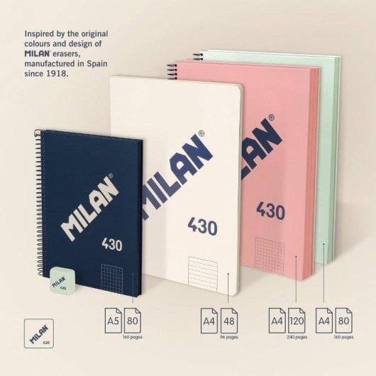 Cuaderno A4 Espiral Tapa Dura Milan 430 Cuadriculado 120 Hojas 95g Verde