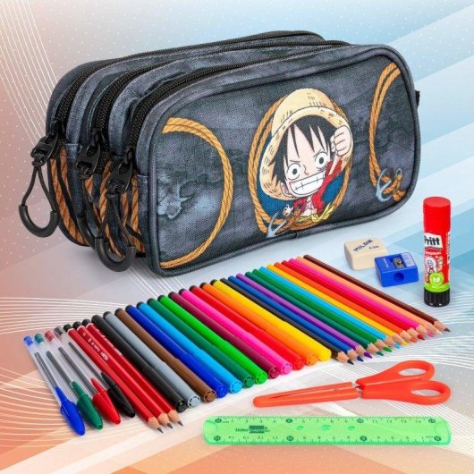 Estojo Escolar Karactermania One Piece Ropes Triplo Cremalheiras Cinzento