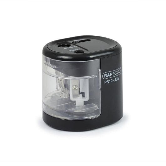 Sacapuntas eléctrico Rapesco PS12-USB Negro/Transparente Batería/USB