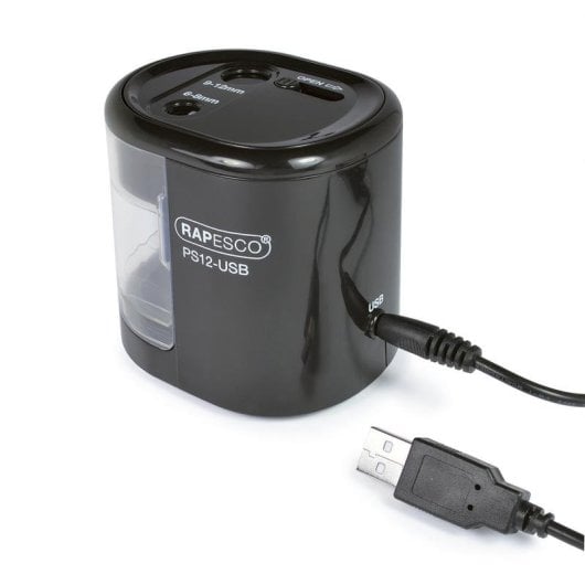 Sacapuntas eléctrico Rapesco PS12-USB Negro/Transparente Batería/USB