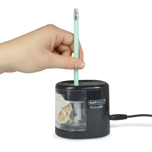 Sacapuntas eléctrico Rapesco PS12-USB Negro/Transparente Batería/USB