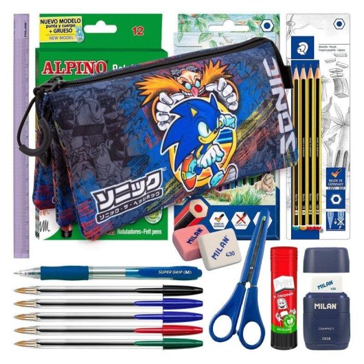 Estuche Triple de 2 Cremalleras Karactermania Sonic Portatodo Escolar