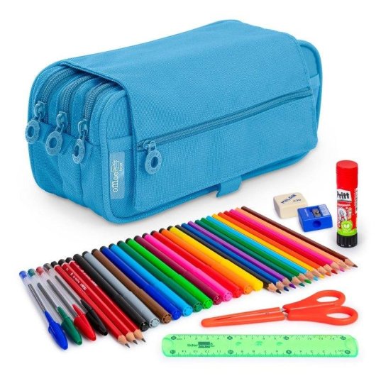 Borsa Triple Officebox Colepack Eco Azzurro Chiaro con Materiale Scolastico Incluso