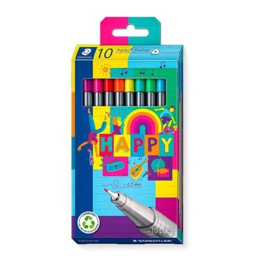 Staedtler Happy - Estuche de 10 Canetas de Ponta Fina Triplus