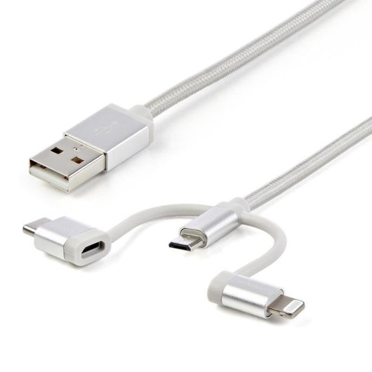 Cable USB 3 en 1 StarTech Trenzado 1 m USB-A a Lightning USB-C Micro-USB Plata