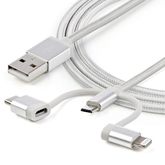 Cable USB 3 en 1 StarTech Trenzado 1 m USB-A a Lightning USB-C Micro-USB Plata