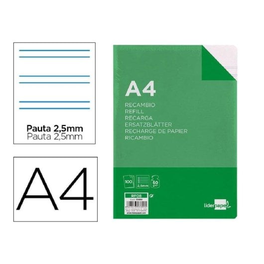 Ricambio A4 Liderpapel 100 Fogli 60g/m2 Pauta 5ª 2.5mm 4 Fori