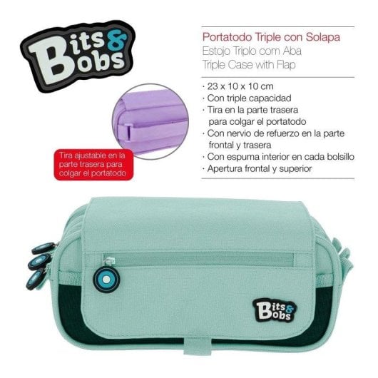 Estuche Escolar Triple Grafoplás BitsBobs con Material Incluido Azul Soft