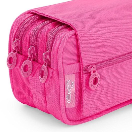 Estuche Triple de 3 Cremalleras Officebox Colepack Eco Material Escolar Incluido Fuscia