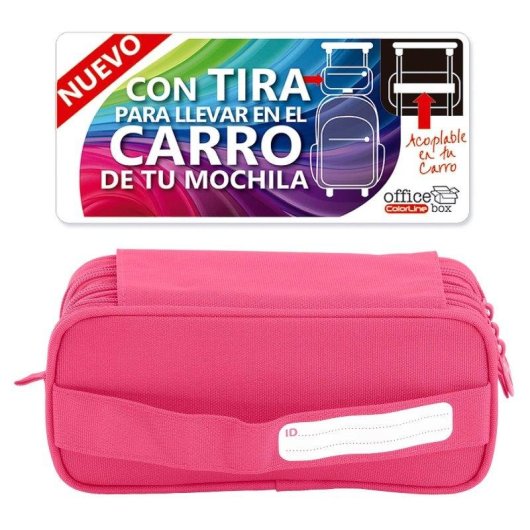 Estuche Triple de 3 Cremalleras Officebox Colepack Eco Material Escolar Incluido Fuscia